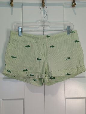 Lucy Love Y2K Light Green Seersucker Shorts with Green Croc Embroidery Size L